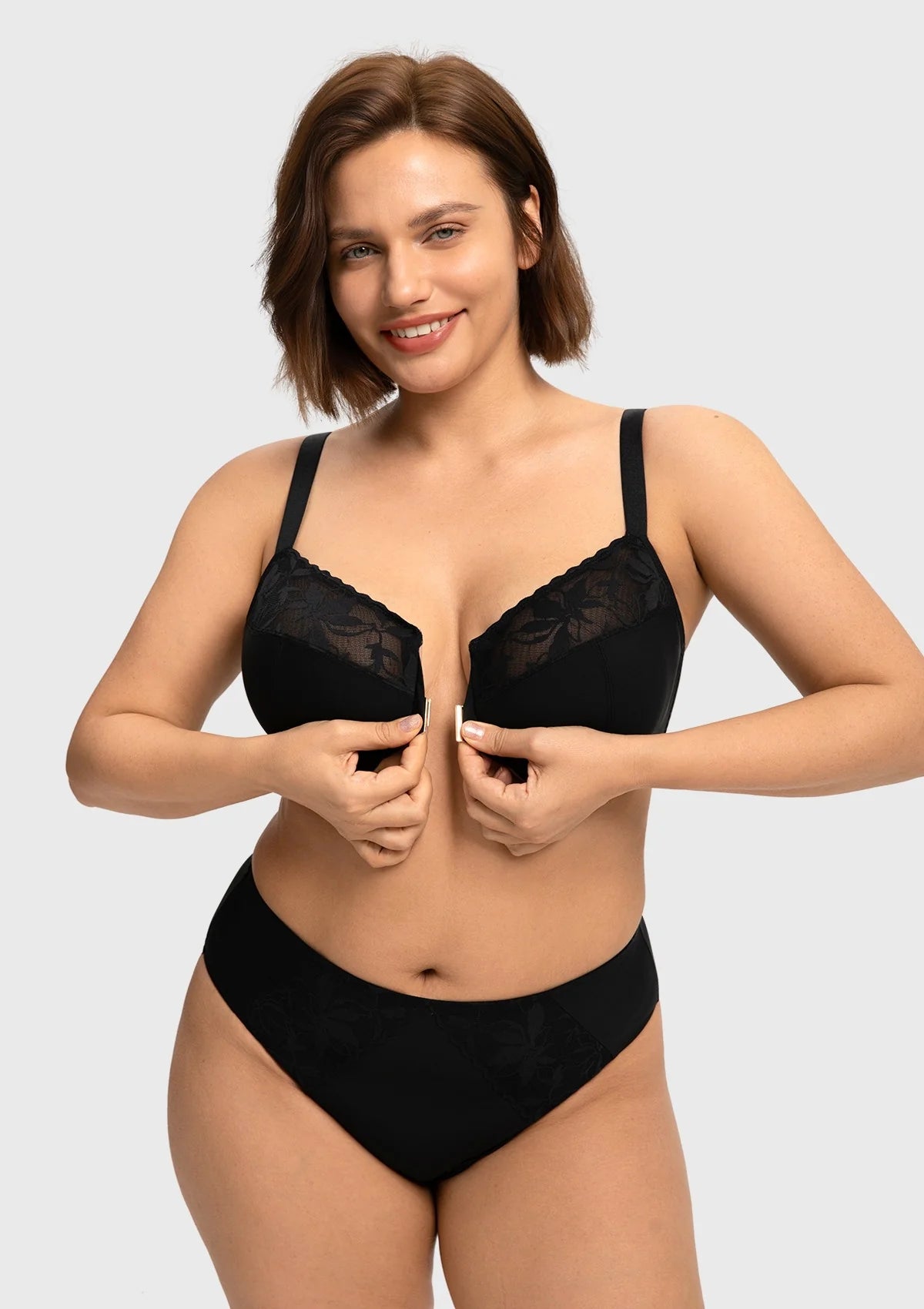 Braselle Anemone Unlined Plus Size Front Closure 3/4 Cup Underwire Back Support Bra Lace Trim for Sculpted Lift Womenswear
