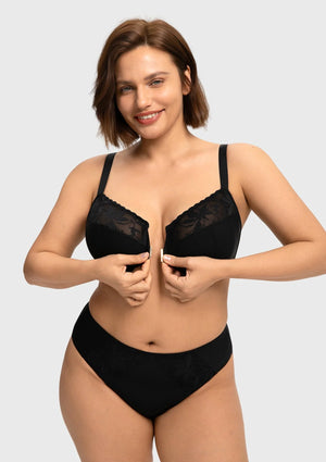 Braselle Anemone Unlined Plus Size Front Closure 3/4 Cup Underwire Back Support Bra Lace Trim for Sculpted Lift Womenswear