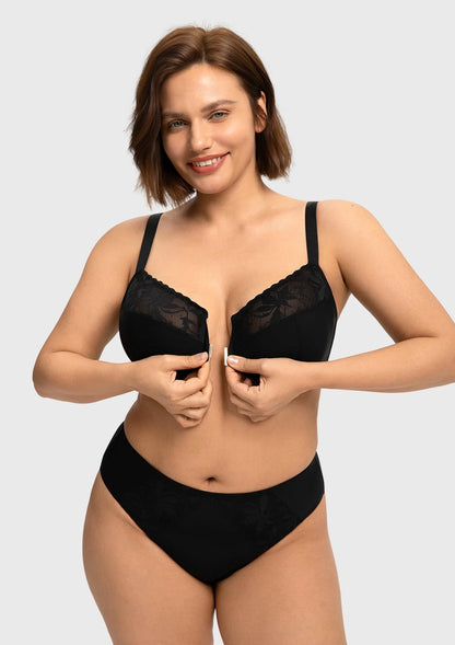 Braselle Anemone Unlined Plus Size Front Closure 3/4 Cup Underwire Back Support Bra Lace Trim for Sculpted Lift Womenswear