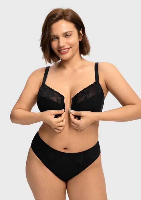 Braselle Anemone Unlined Plus Size Front Closure 3/4 Cup Underwire Back Support Bra Lace Trim for Sculpted Lift Womenswear