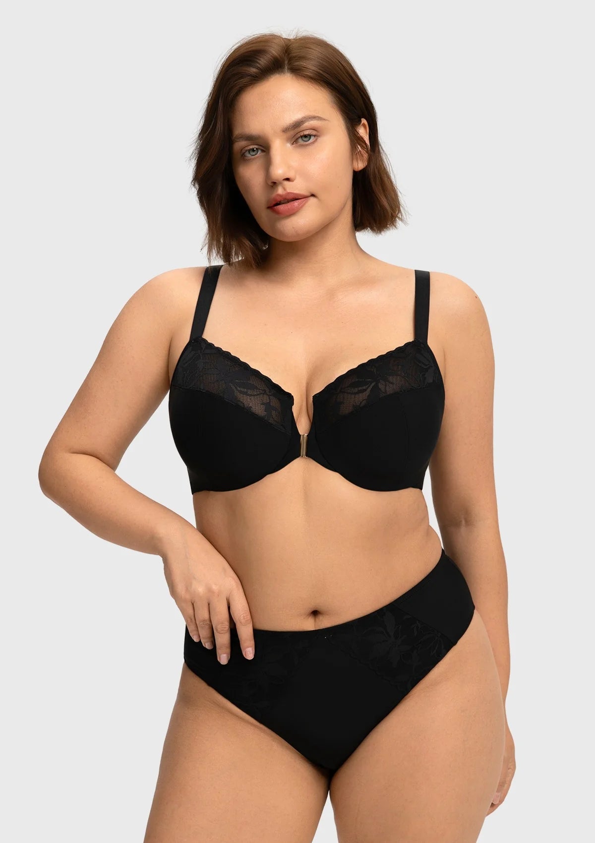 Braselle Anemone Unlined Plus Size Front Closure 3/4 Cup Underwire Back Support Bra Lace Trim for Sculpted Lift Womenswear