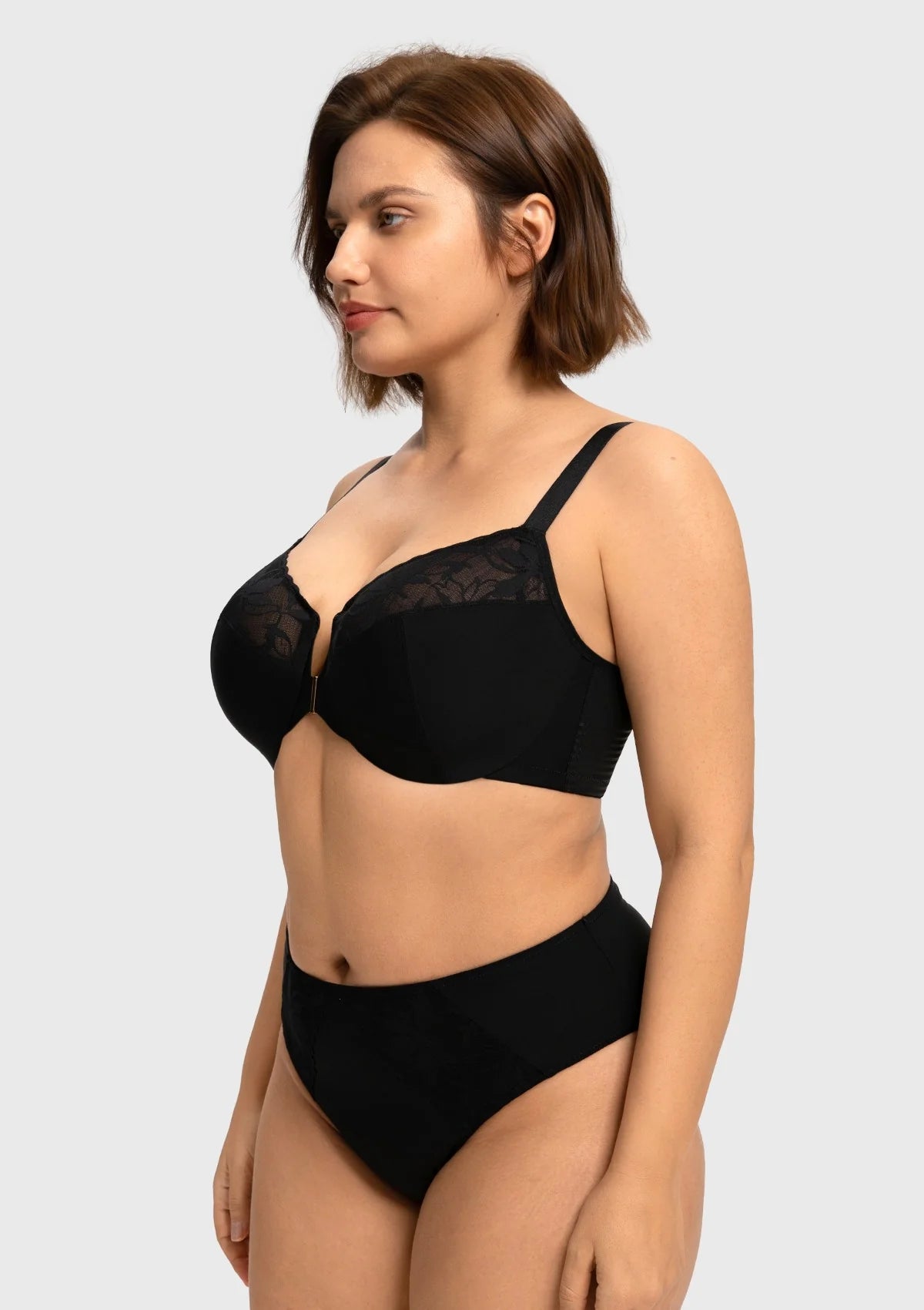 Braselle Anemone Unlined Plus Size Front Closure 3/4 Cup Underwire Back Support Bra Lace Trim for Sculpted Lift Womenswear