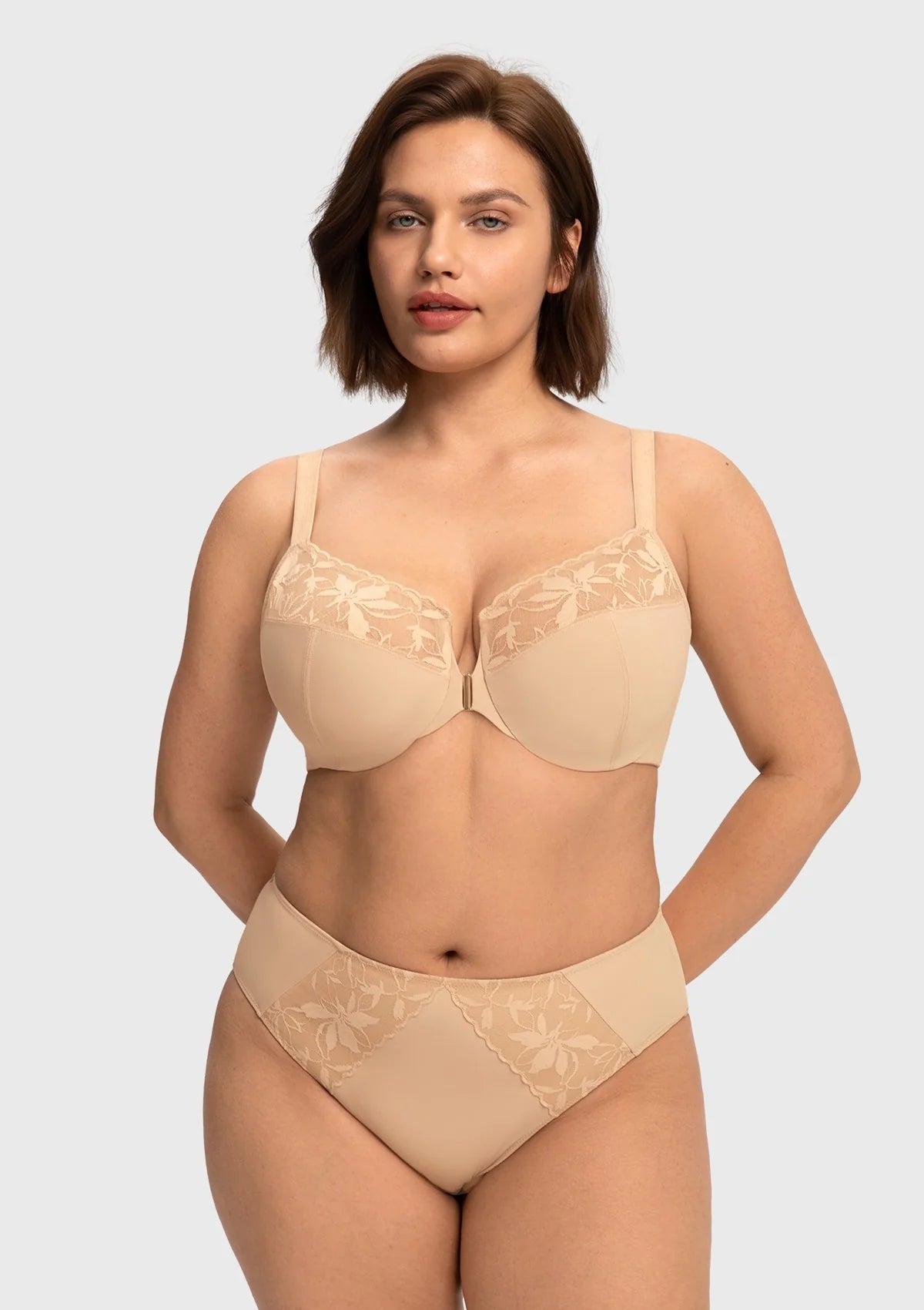 Braselle Anemone Unlined Plus Size Front Closure 3/4 Cup Underwire Back Support Bra Lace Trim for Sculpted Lift Womenswear