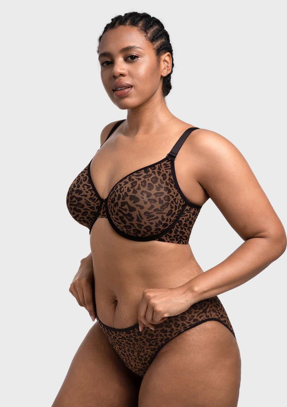 Braselle Leopard Wild Unlined Plus Size Breathable Soft Mesh Underwire Bra