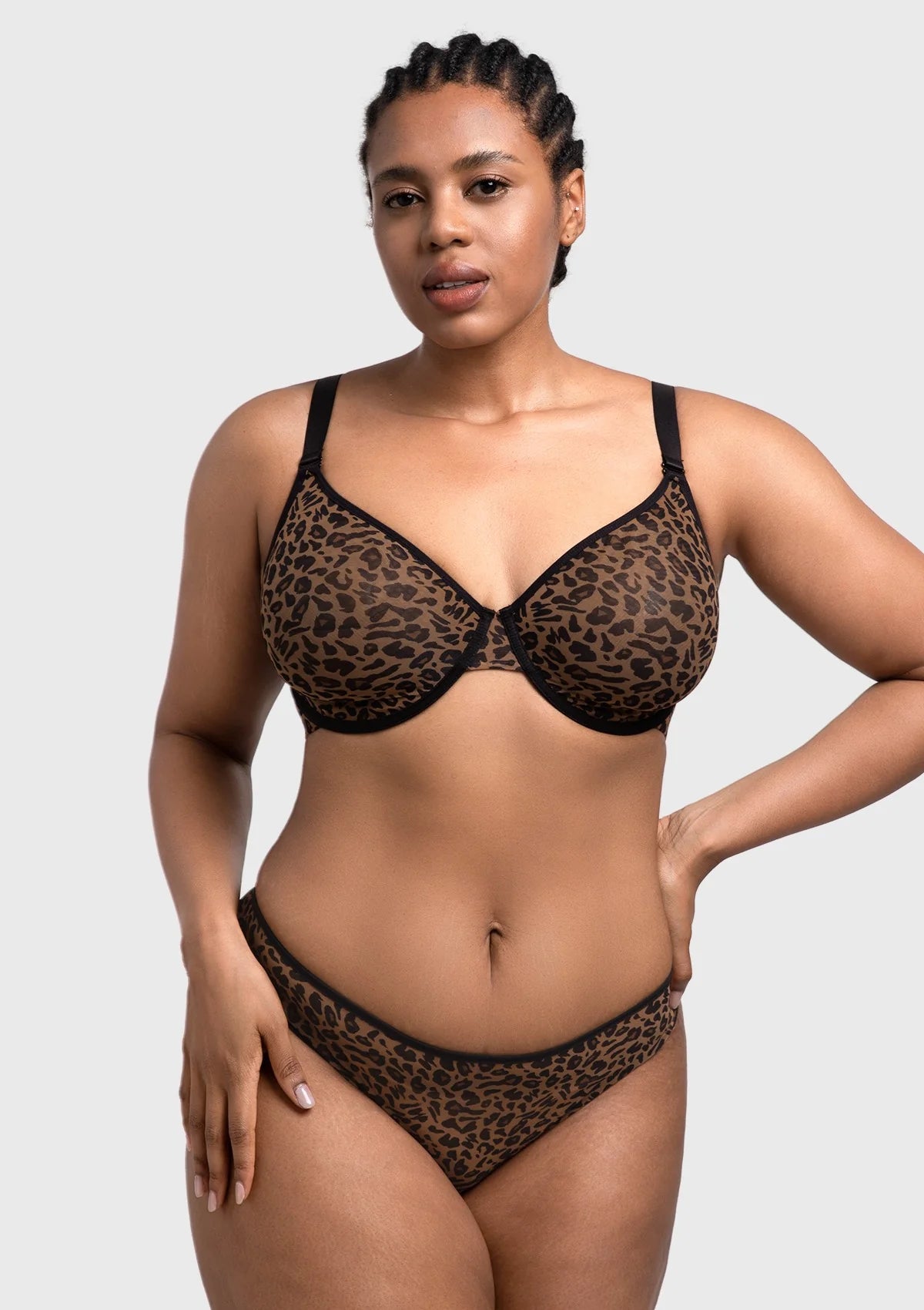 Braselle Leopard Wild Unlined Plus Size Breathable Soft Mesh Underwire Bra