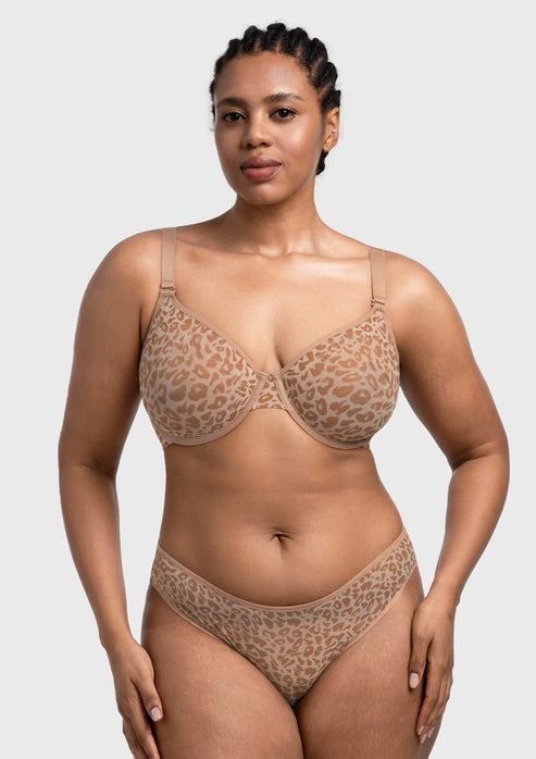 Braselle Leopard Wild Unlined Plus Size Breathable Soft Mesh Underwire Bra