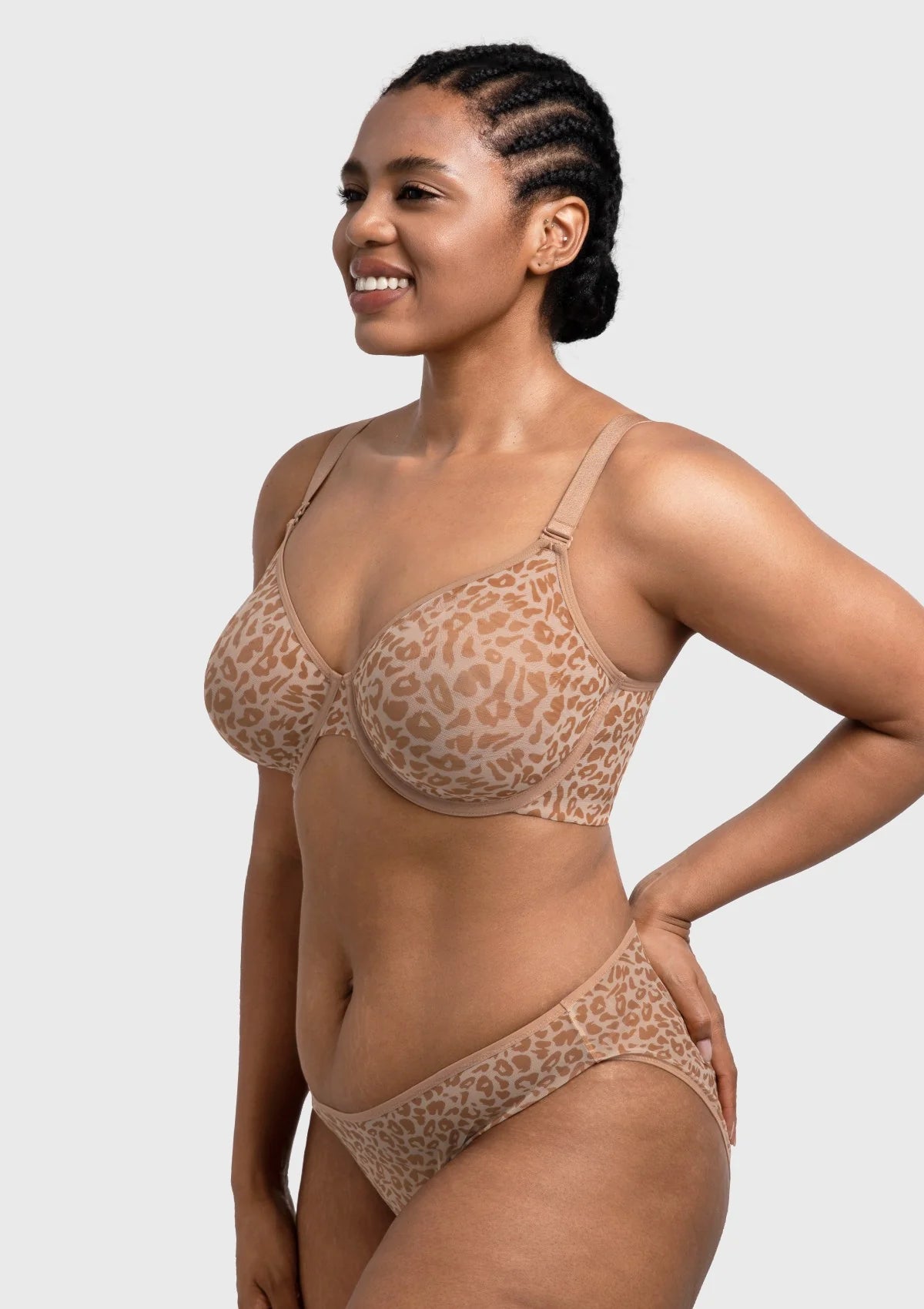 Braselle Leopard Wild Unlined Plus Size Breathable Soft Mesh Underwire Bra