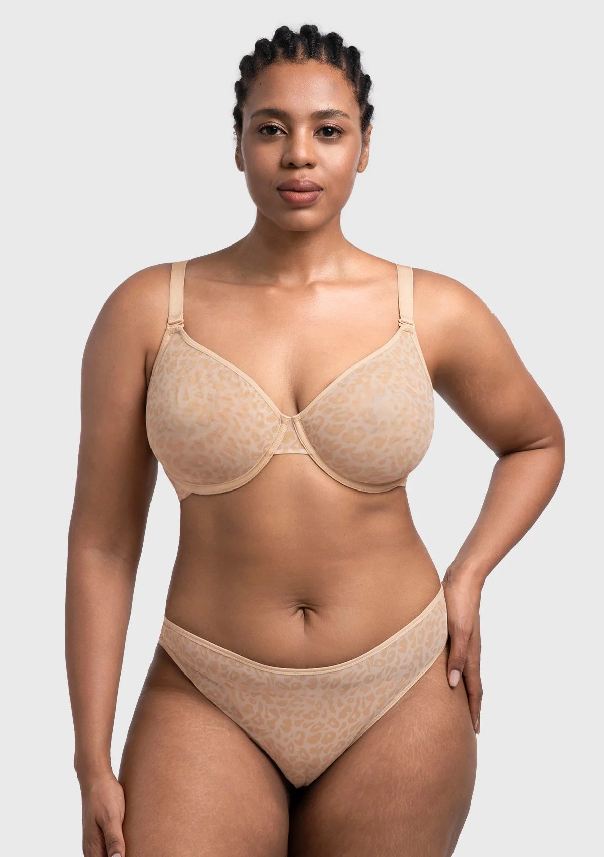 Braselle Leopard Wild Unlined Plus Size Breathable Soft Mesh Underwire Bra