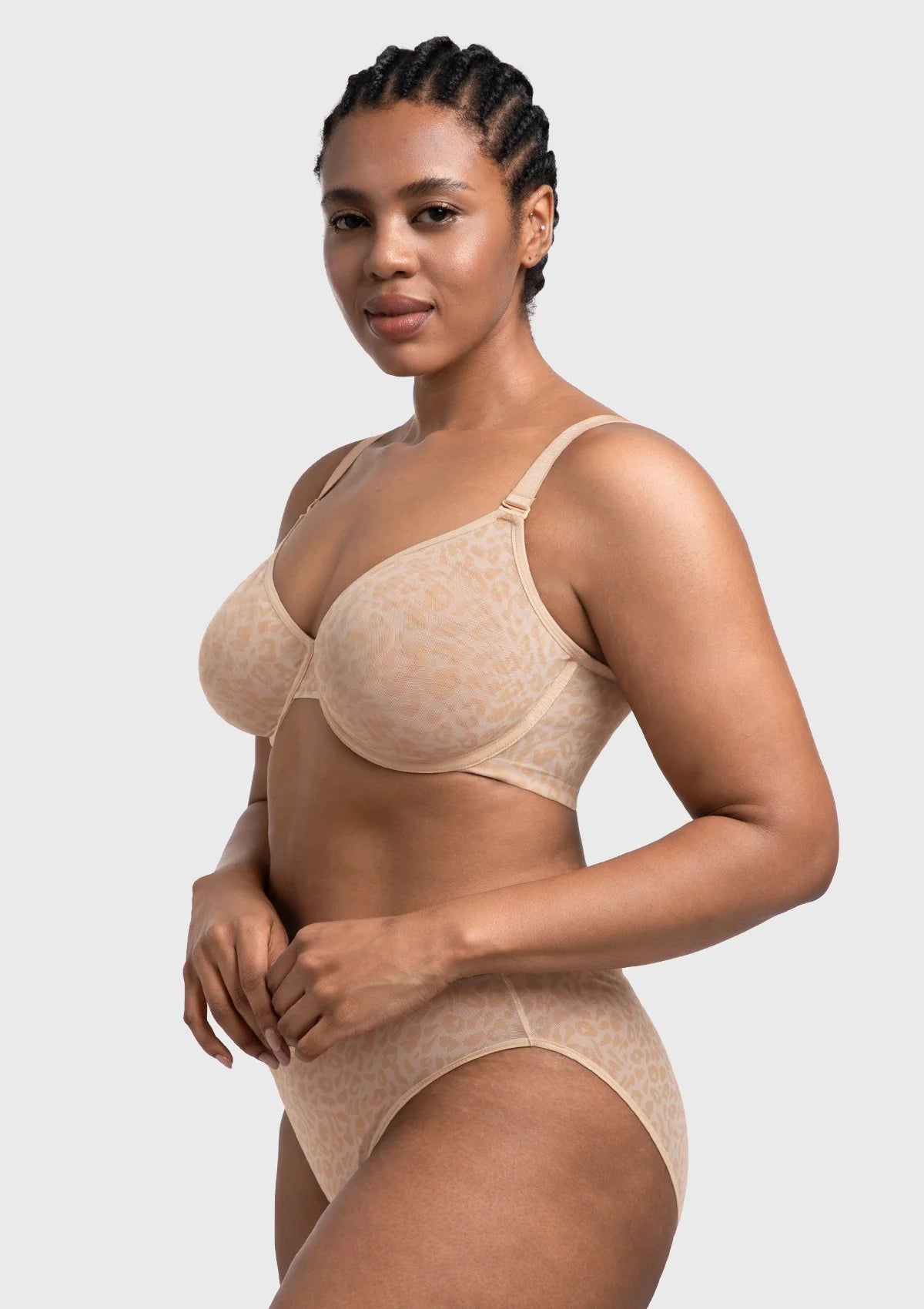 Braselle Leopard Wild Unlined Plus Size Breathable Soft Mesh Underwire Bra