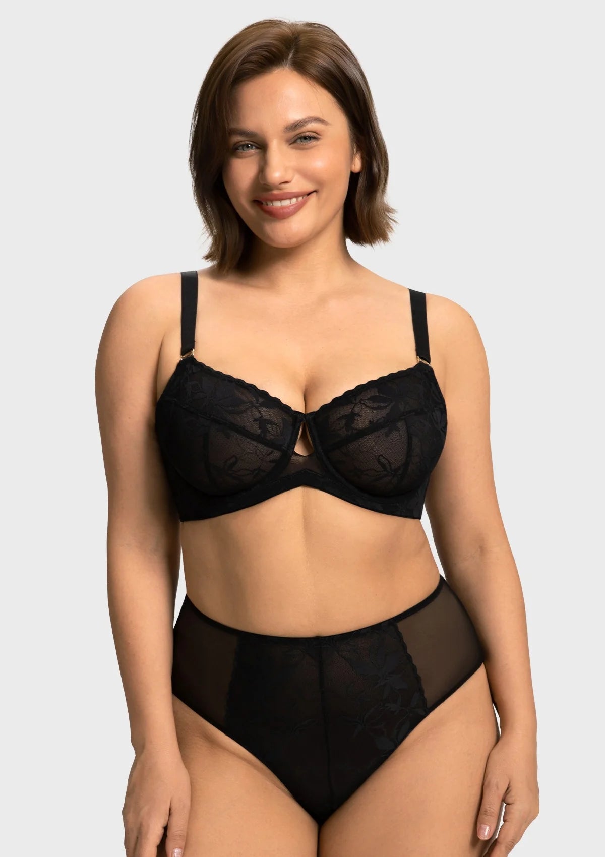 Braselle Petalia Plus Size Seamless Lace Underwire Balconette Demi No Padded Bra with High Elastic Fabric Delicate Lace Trim Cutout & Adjustable Straps