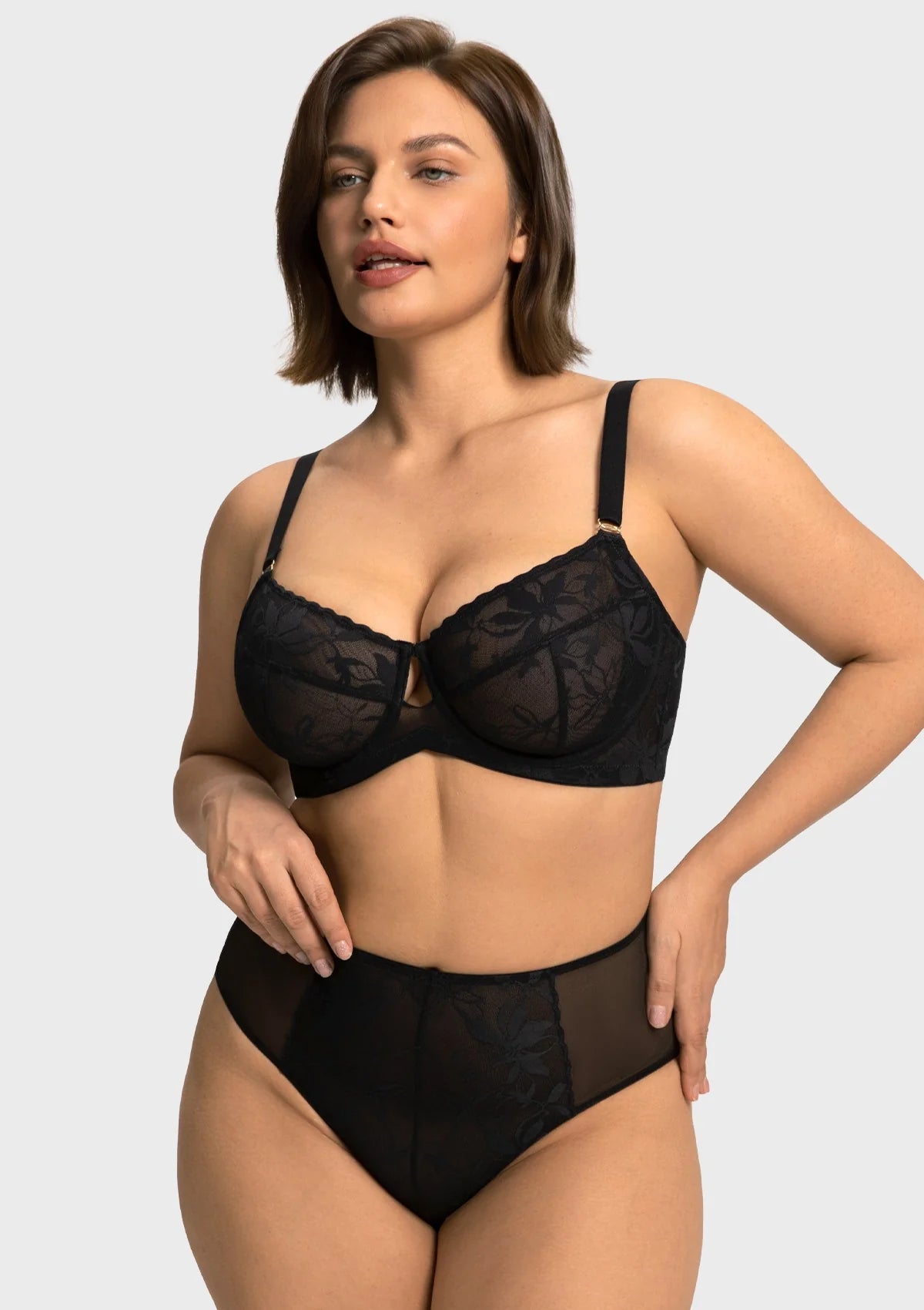 Braselle Petalia Plus Size Seamless Lace Underwire Balconette Demi No Padded Bra with High Elastic Fabric Delicate Lace Trim Cutout & Adjustable Straps