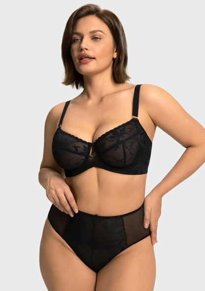 Braselle Petalia Plus Size Seamless Lace Underwire Balconette Demi No Padded Bra with High Elastic Fabric Delicate Lace Trim Cutout & Adjustable Straps