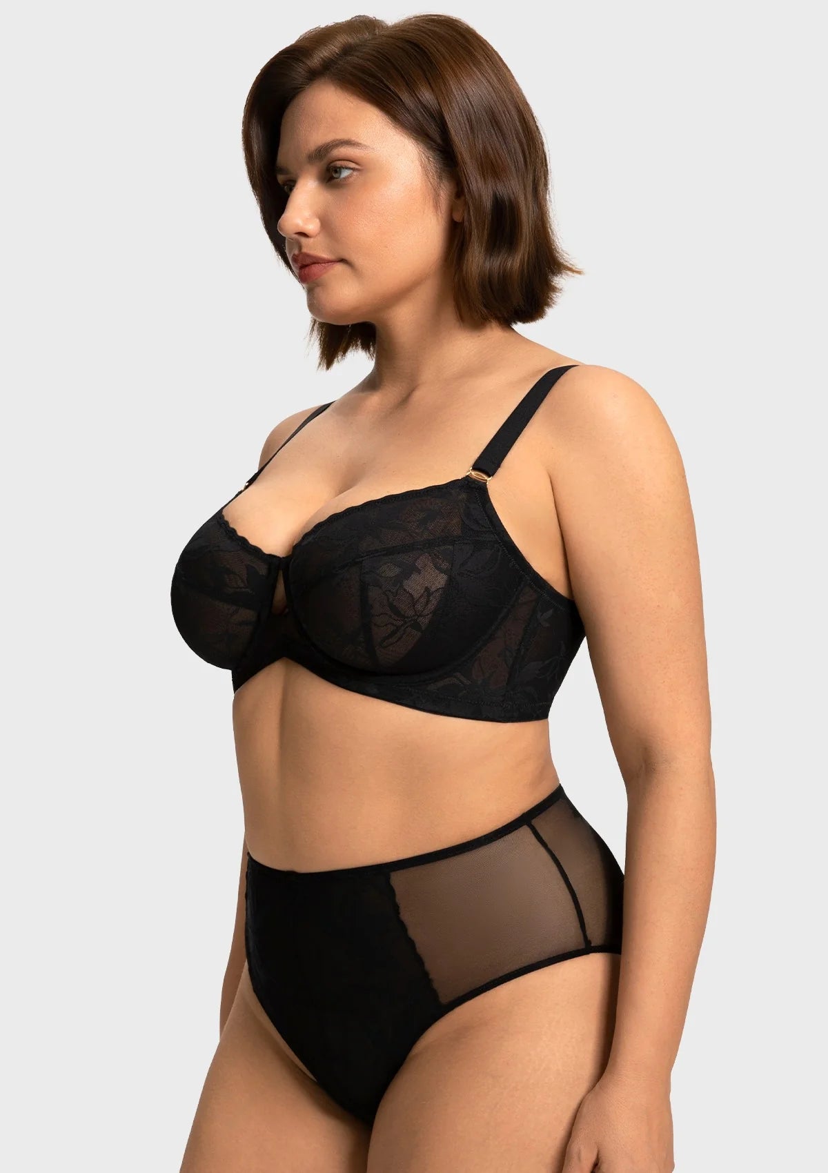 Braselle Petalia Plus Size Seamless Lace Underwire Balconette Demi No Padded Bra with High Elastic Fabric Delicate Lace Trim Cutout & Adjustable Straps