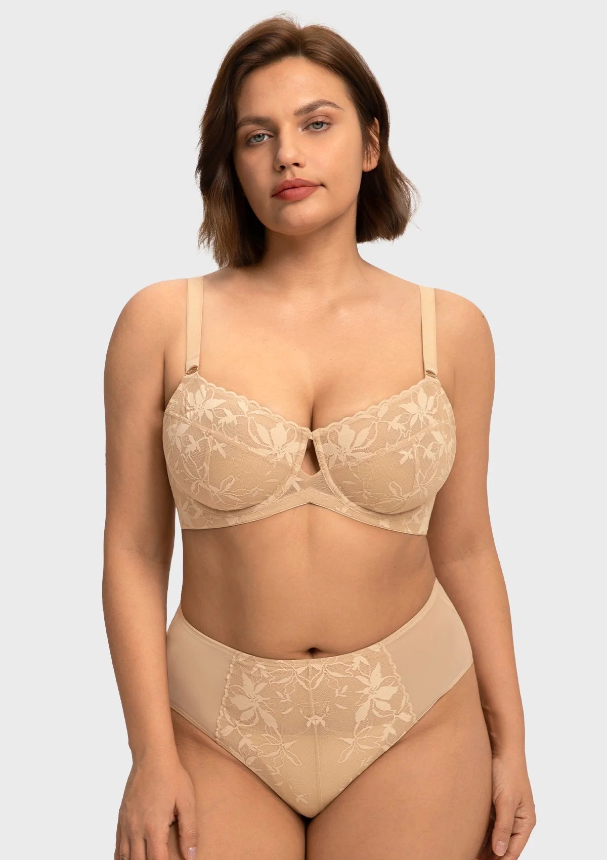 Braselle Petalia Plus Size Seamless Lace Underwire Balconette Demi No Padded Bra with High Elastic Fabric Delicate Lace Trim Cutout & Adjustable Straps