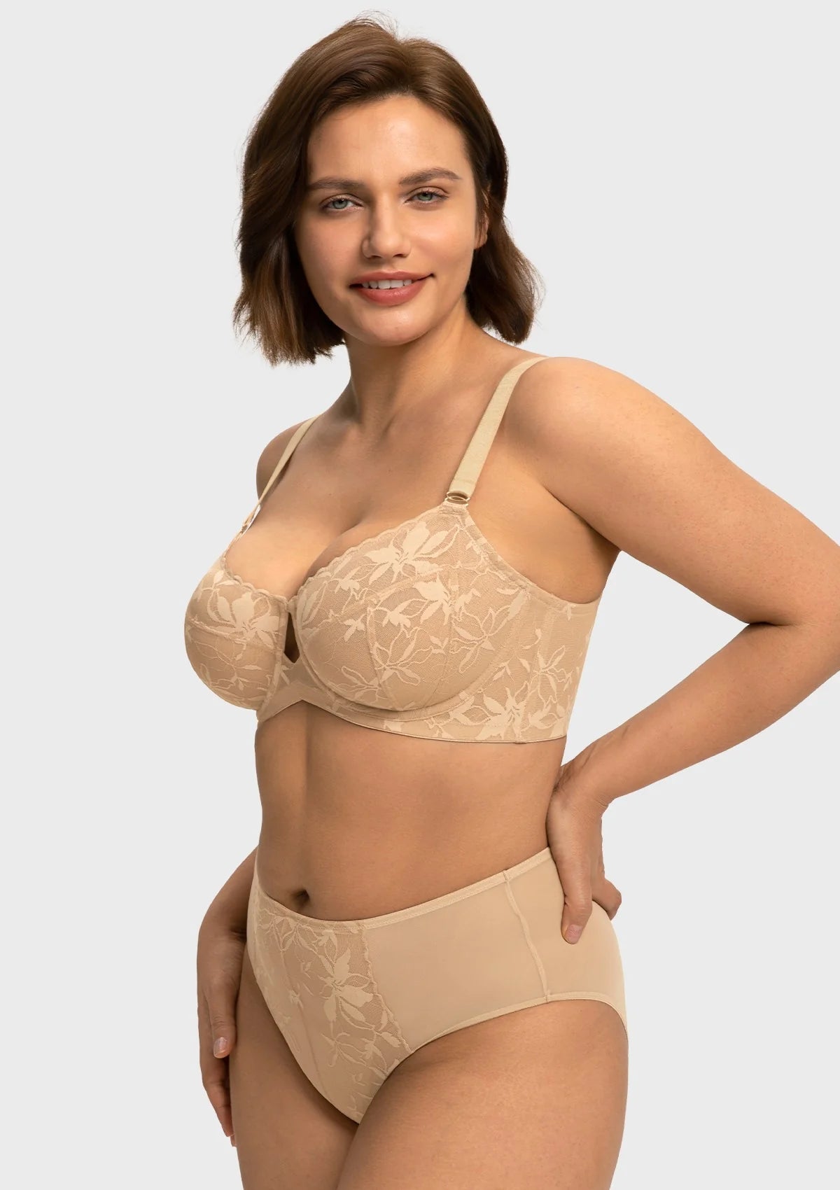 Braselle Petalia Plus Size Seamless Lace Underwire Balconette Demi No Padded Bra with High Elastic Fabric Delicate Lace Trim Cutout & Adjustable Straps