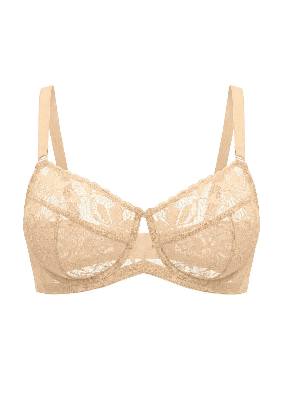 Braselle Petalia Plus Size Seamless Lace Underwire Balconette Demi No Padded Bra with High Elastic Fabric Delicate Lace Trim Cutout & Adjustable Straps
