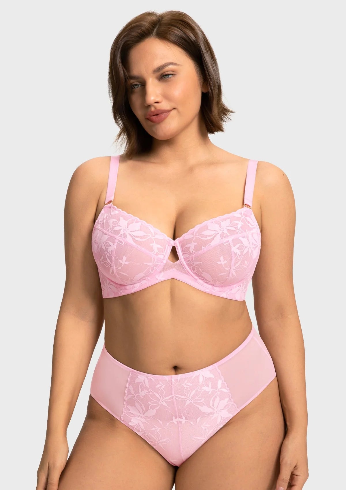 Braselle Petalia Plus Size Seamless Lace Underwire Balconette Demi No Padded Bra with High Elastic Fabric Delicate Lace Trim Cutout & Adjustable Straps