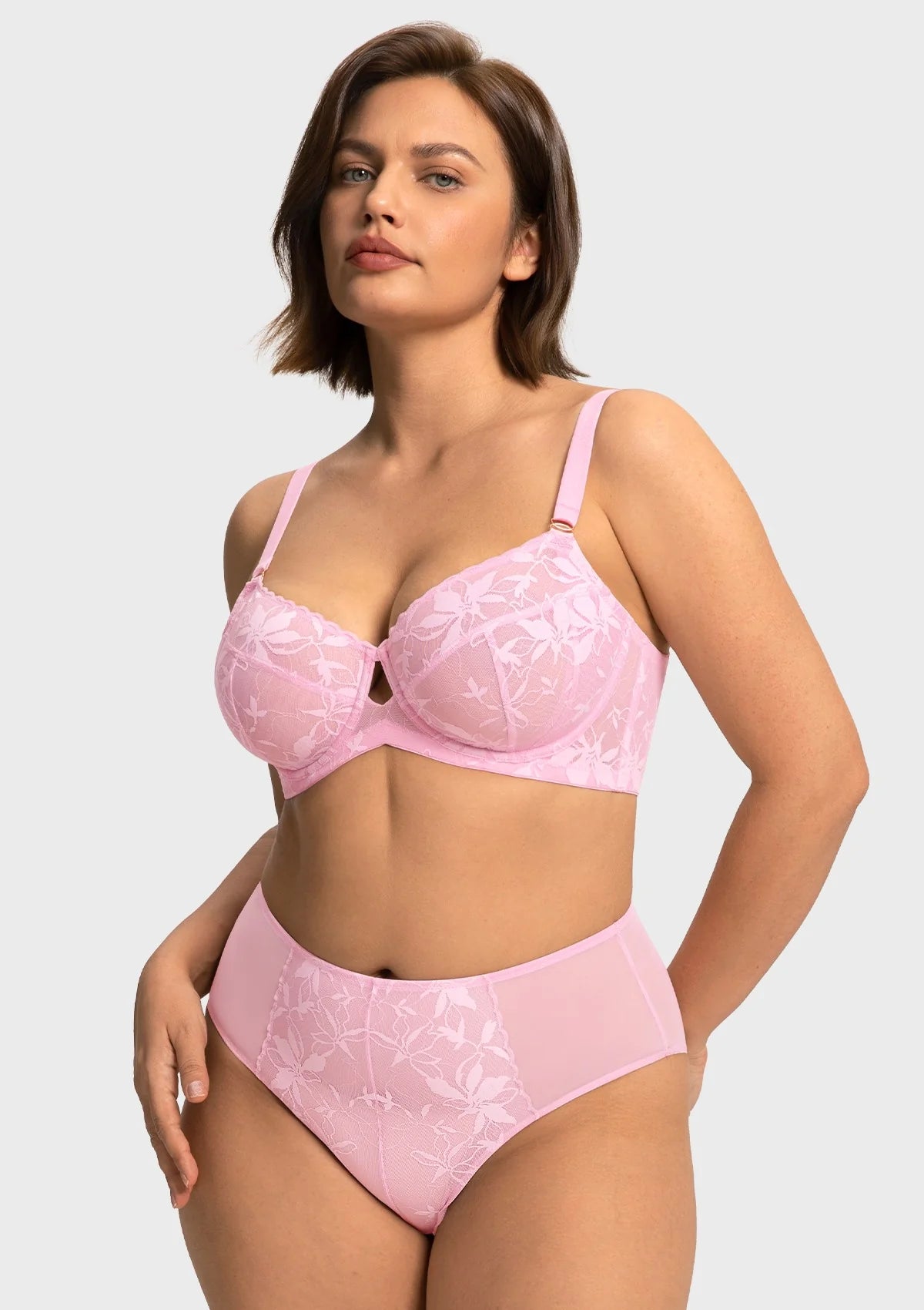 Braselle Petalia Plus Size Seamless Lace Underwire Balconette Demi No Padded Bra with High Elastic Fabric Delicate Lace Trim Cutout & Adjustable Straps