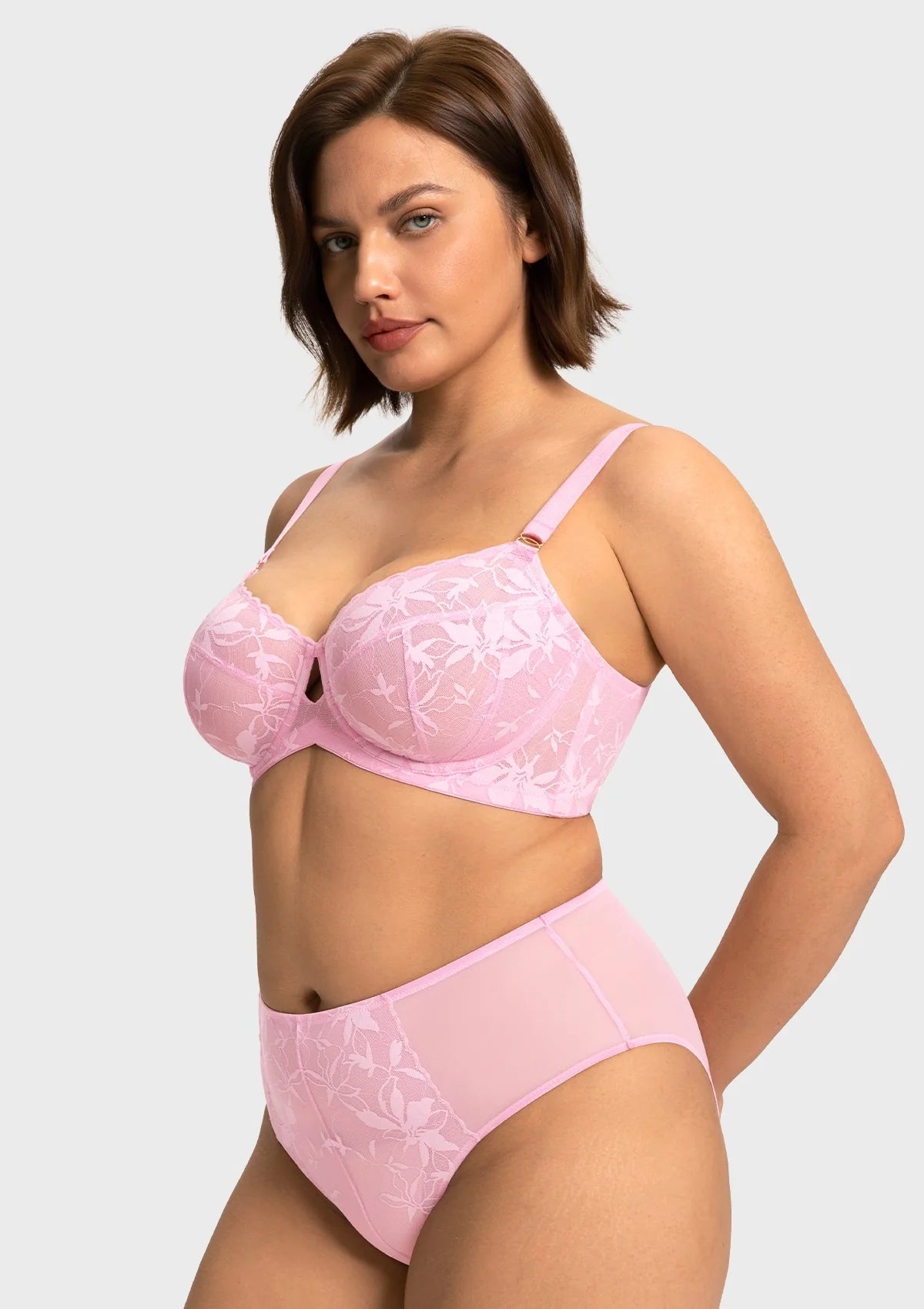 Braselle Petalia Plus Size Seamless Lace Underwire Balconette Demi No Padded Bra with High Elastic Fabric Delicate Lace Trim Cutout & Adjustable Straps
