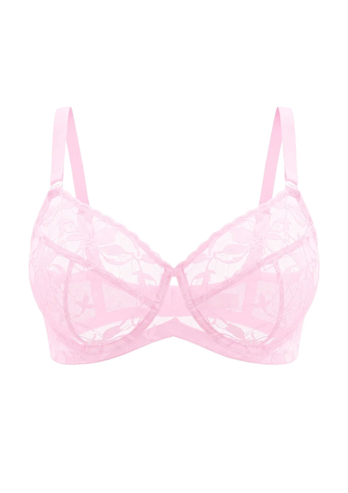 Braselle Petalia Plus Size Seamless Lace Underwire Balconette Demi No Padded Bra with High Elastic Fabric Delicate Lace Trim Cutout & Adjustable Straps