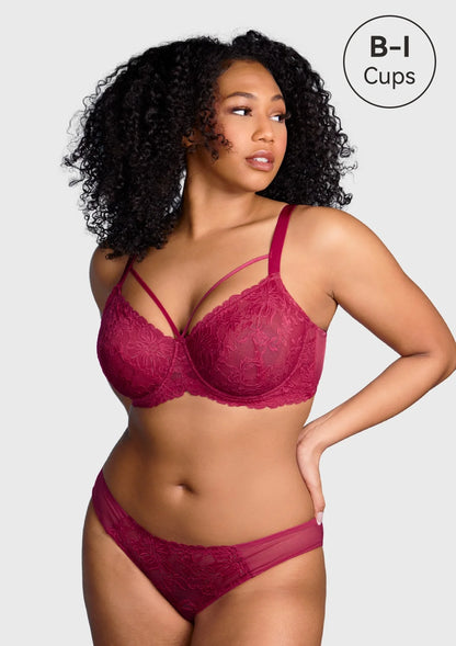 Braselle Pretty In Petals Red Unlined Strappy Lace Bra
