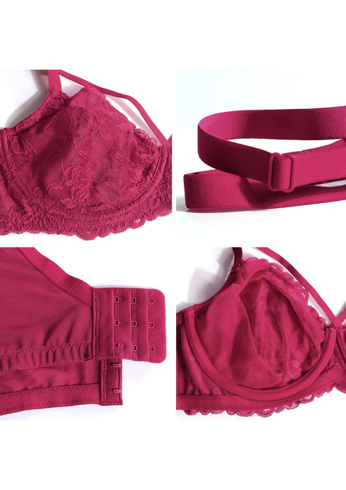 Braselle Pretty In Petals Red Unlined Strappy Lace Bra