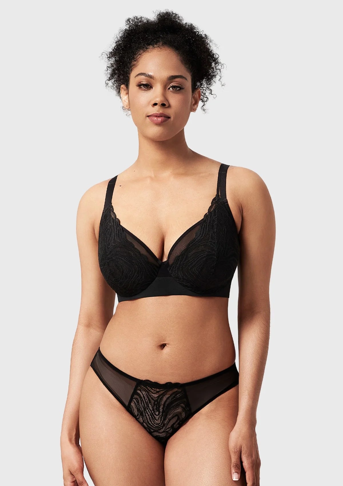 Braselle Serenata Flora Linear Lace Sheer Mesh Full Coverage Unlined Underwire Bra