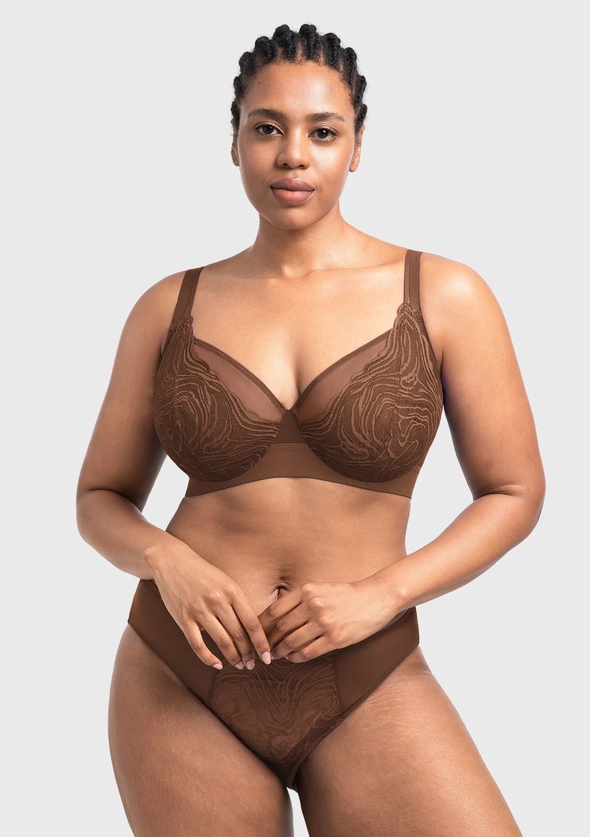 Braselle Serenata Flora Linear Lace Sheer Mesh Full Coverage Unlined Underwire Bra