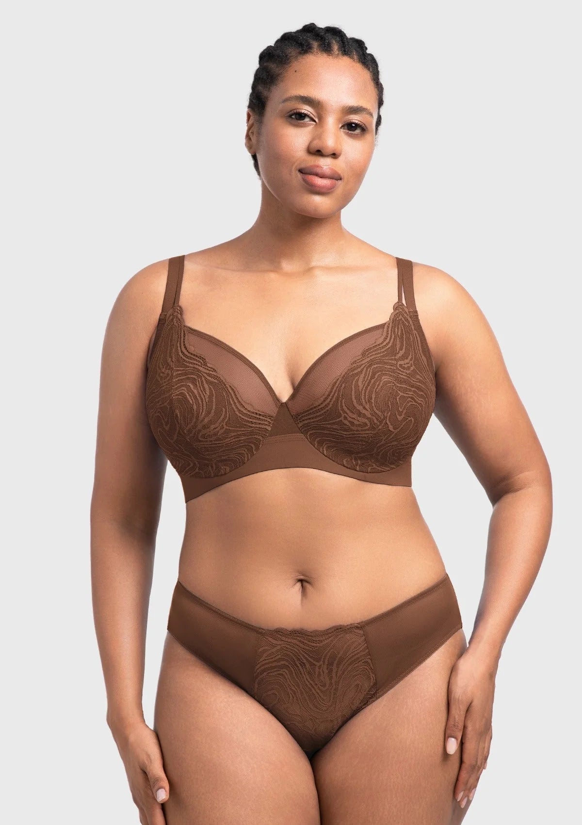 Braselle Serenata Flora Linear Lace Sheer Mesh Full Coverage Unlined Underwire Bra