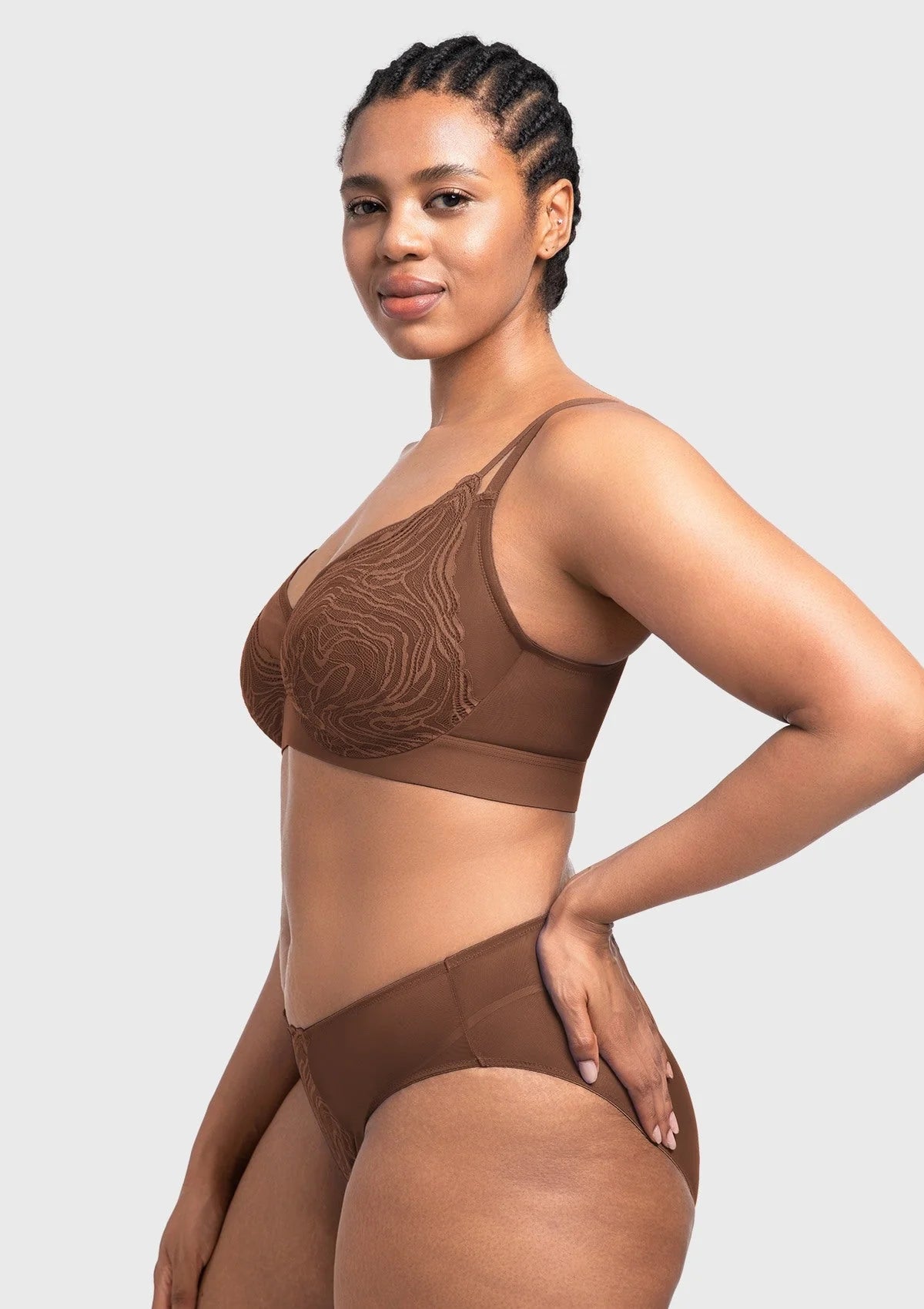 Braselle Serenata Flora Linear Lace Sheer Mesh Full Coverage Unlined Underwire Bra