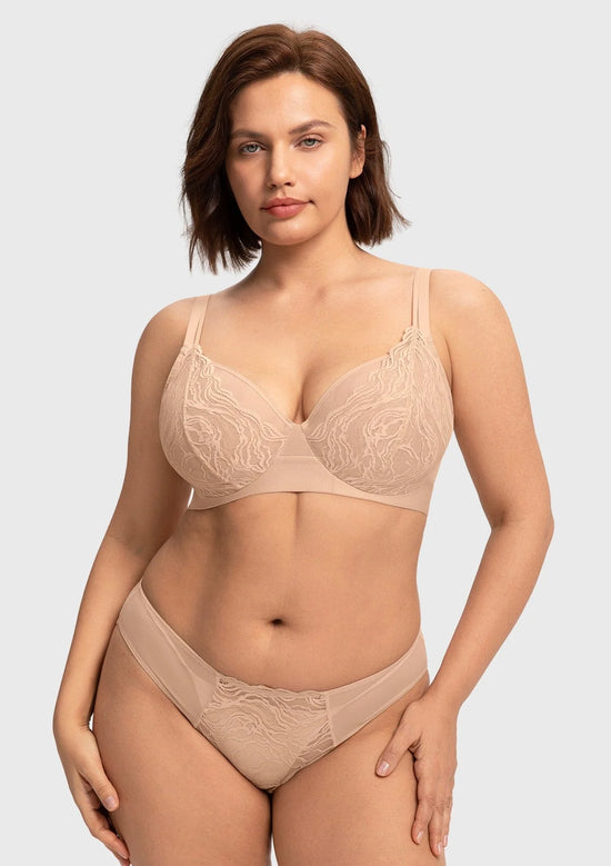 Braselle Serenata Flora Linear Lace Sheer Mesh Full Coverage Unlined Underwire Bra