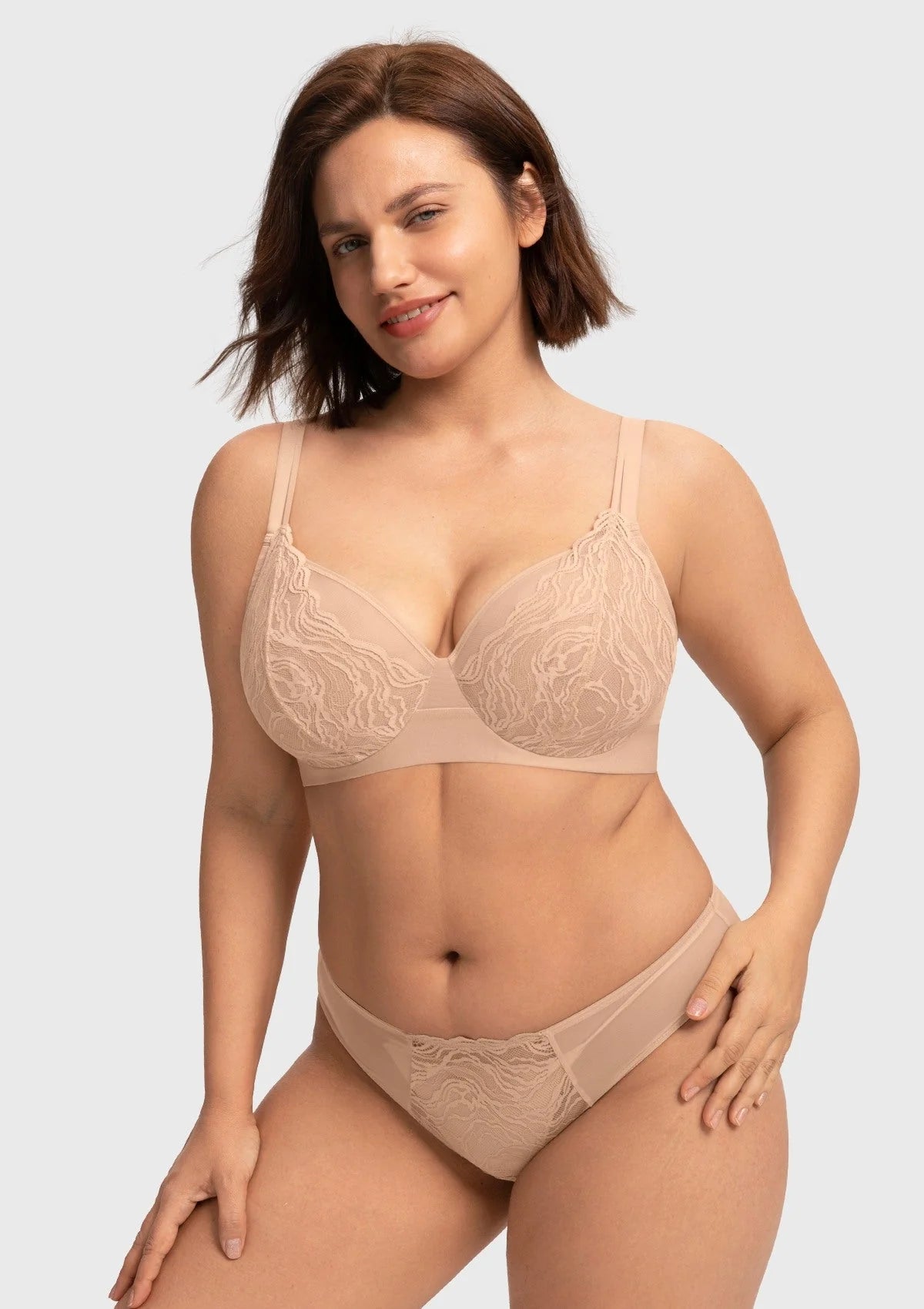 Braselle Serenata Flora Linear Lace Sheer Mesh Full Coverage Unlined Underwire Bra