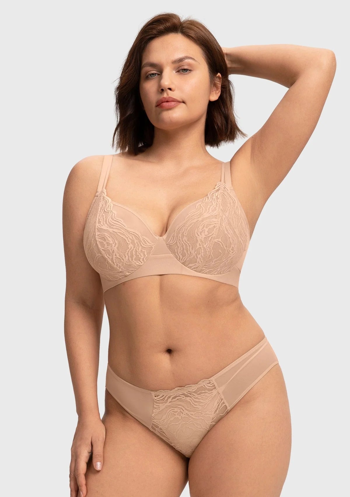 Braselle Serenata Flora Linear Lace Sheer Mesh Full Coverage Unlined Underwire Bra