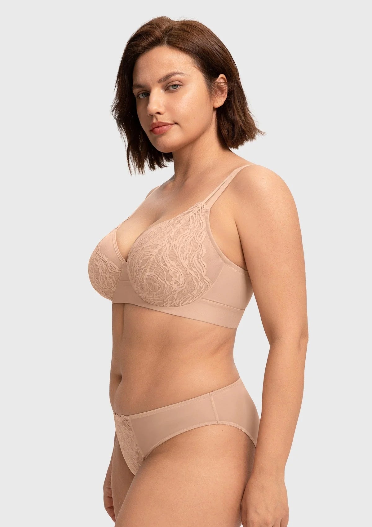 Braselle Serenata Flora Linear Lace Sheer Mesh Full Coverage Unlined Underwire Bra