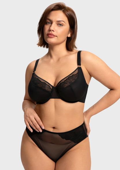 Braselle Yumi Unlined Sheer Embroidery Lace Full Coverage Bra Elegant Sculpting Support Dark Pink