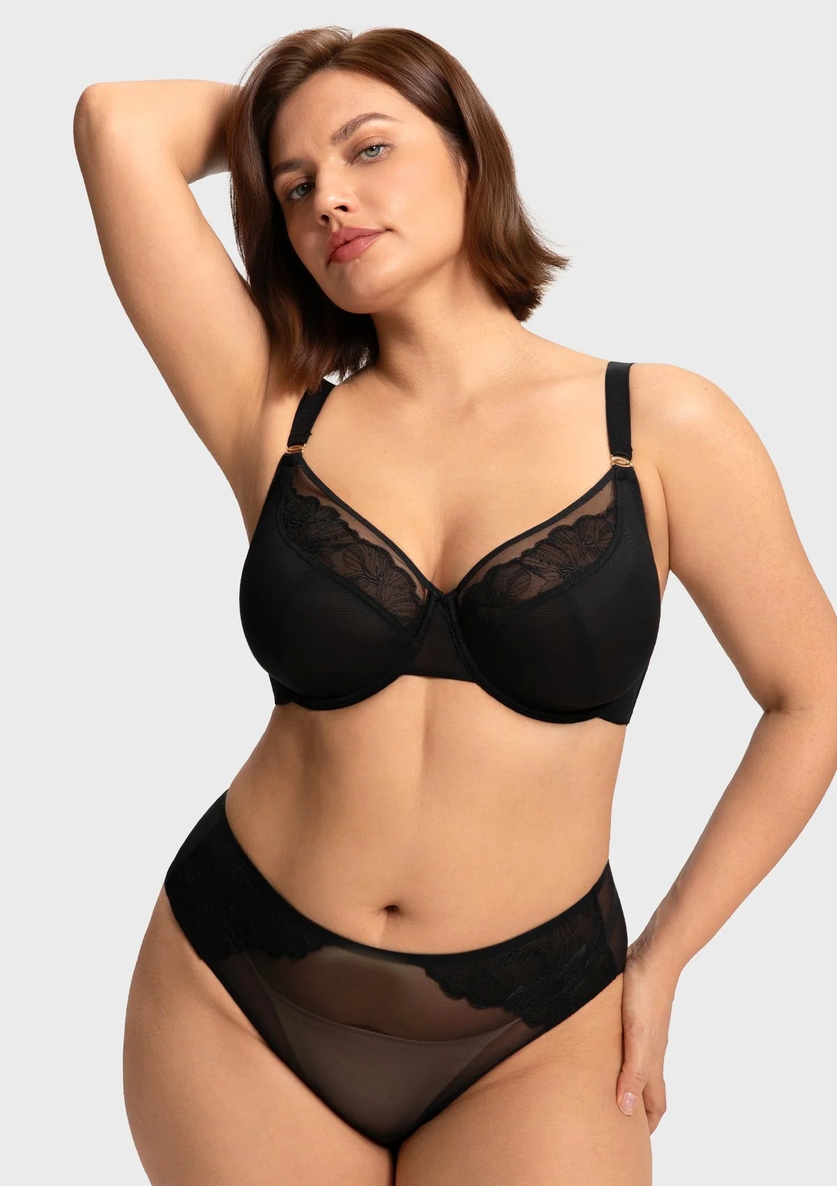 Braselle Yumi Unlined Sheer Embroidery Lace Full Coverage Bra Elegant Sculpting Support Dark Pink