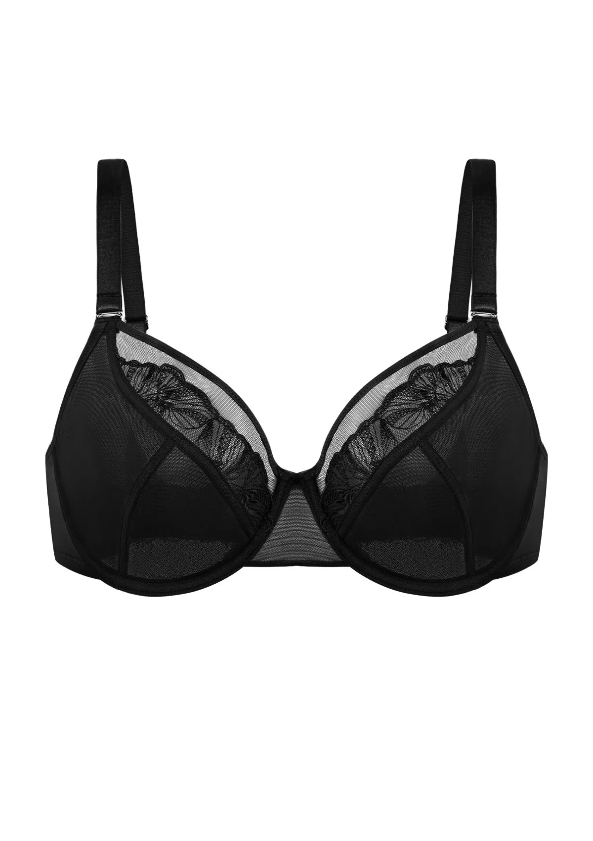 Braselle Yumi Unlined Sheer Embroidery Lace Full Coverage Bra Elegant Sculpting Support Dark Pink