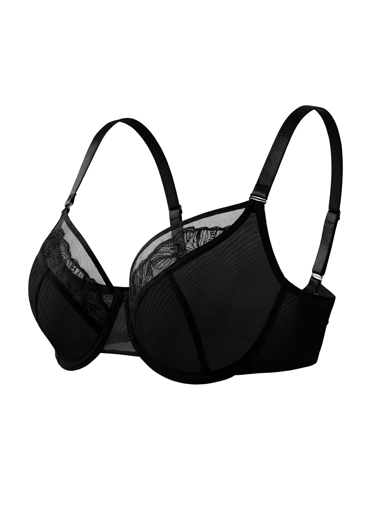 Braselle Yumi Unlined Sheer Embroidery Lace Full Coverage Bra Elegant Sculpting Support Dark Pink
