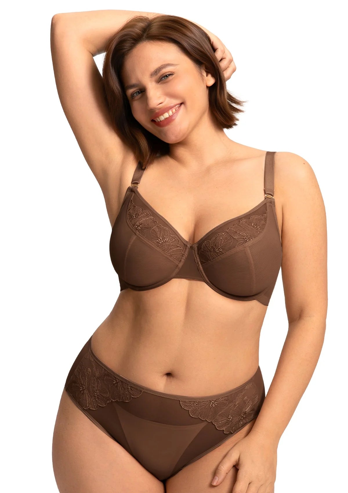 Braselle Yumi Unlined Sheer Embroidery Lace Full Coverage Bra Elegant Sculpting Support Dark Pink