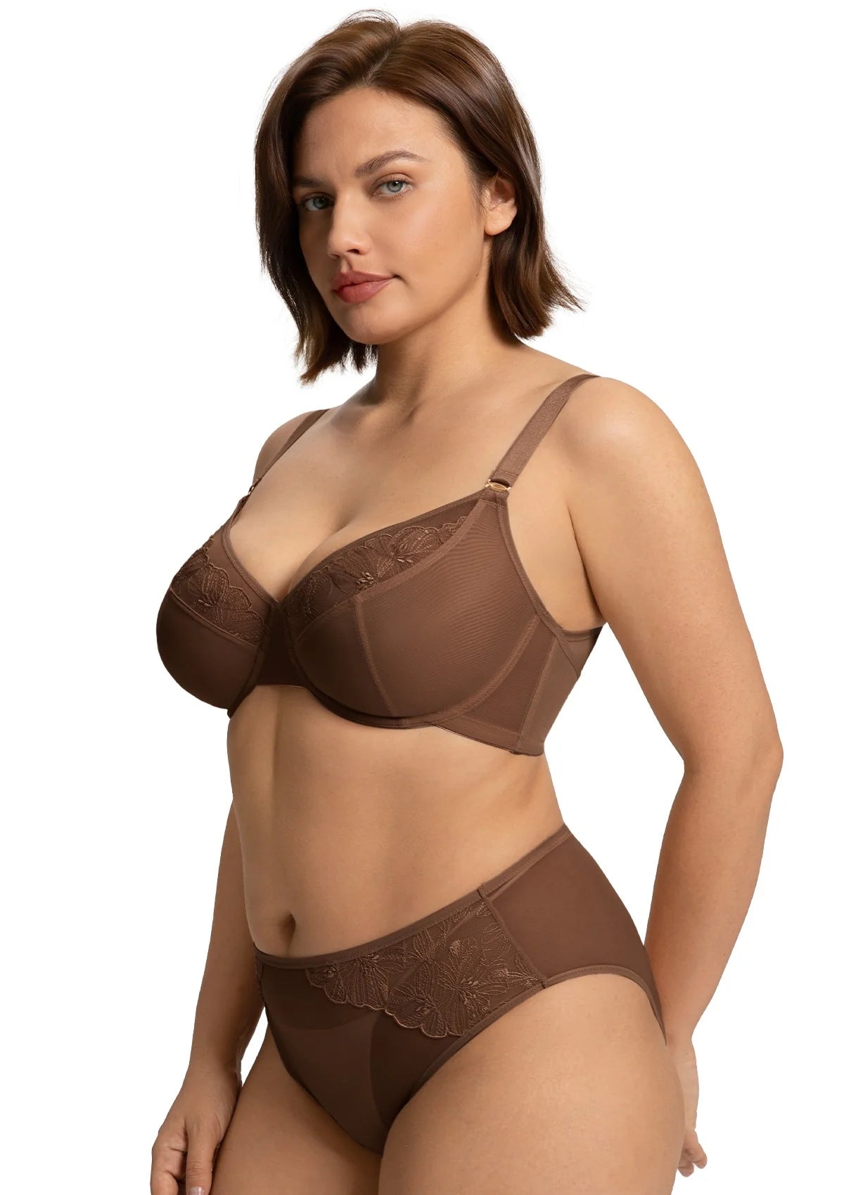 Braselle Yumi Unlined Sheer Embroidery Lace Full Coverage Bra Elegant Sculpting Support Dark Pink