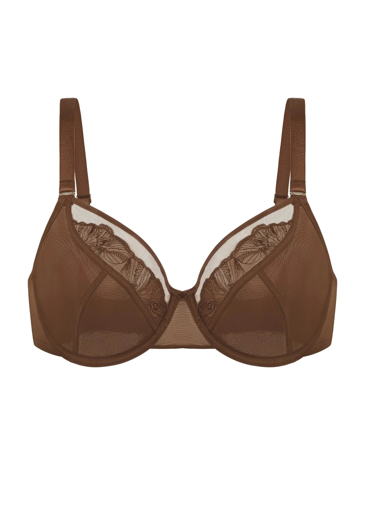 Braselle Yumi Unlined Sheer Embroidery Lace Full Coverage Bra Elegant Sculpting Support Dark Pink