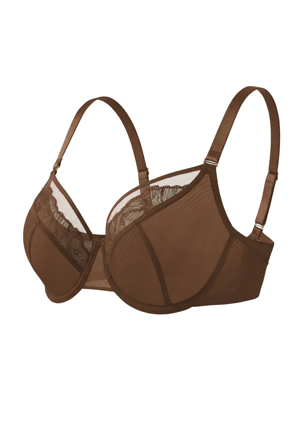 Braselle Yumi Unlined Sheer Embroidery Lace Full Coverage Bra Elegant Sculpting Support Dark Pink