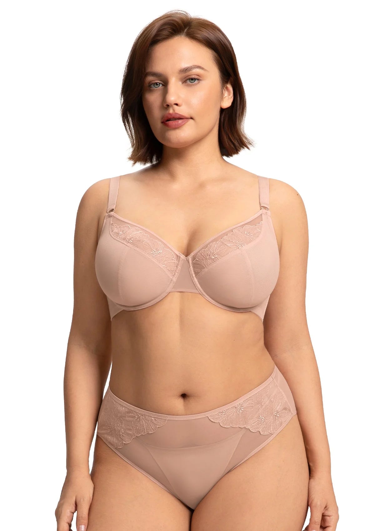 Braselle Yumi Unlined Sheer Embroidery Lace Full Coverage Bra Elegant Sculpting Support Dark Pink