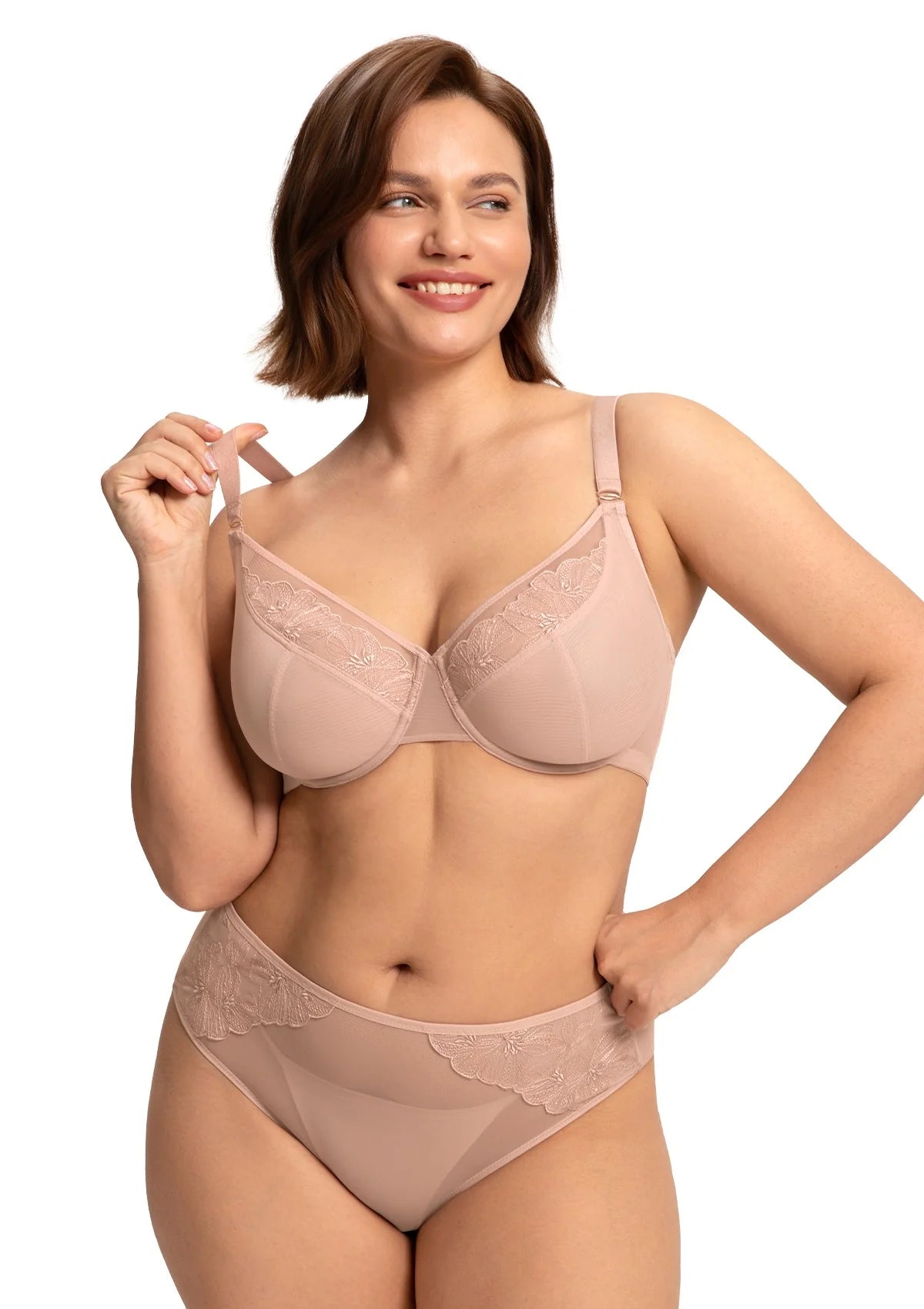 Braselle Yumi Unlined Sheer Embroidery Lace Full Coverage Bra Elegant Sculpting Support Dark Pink