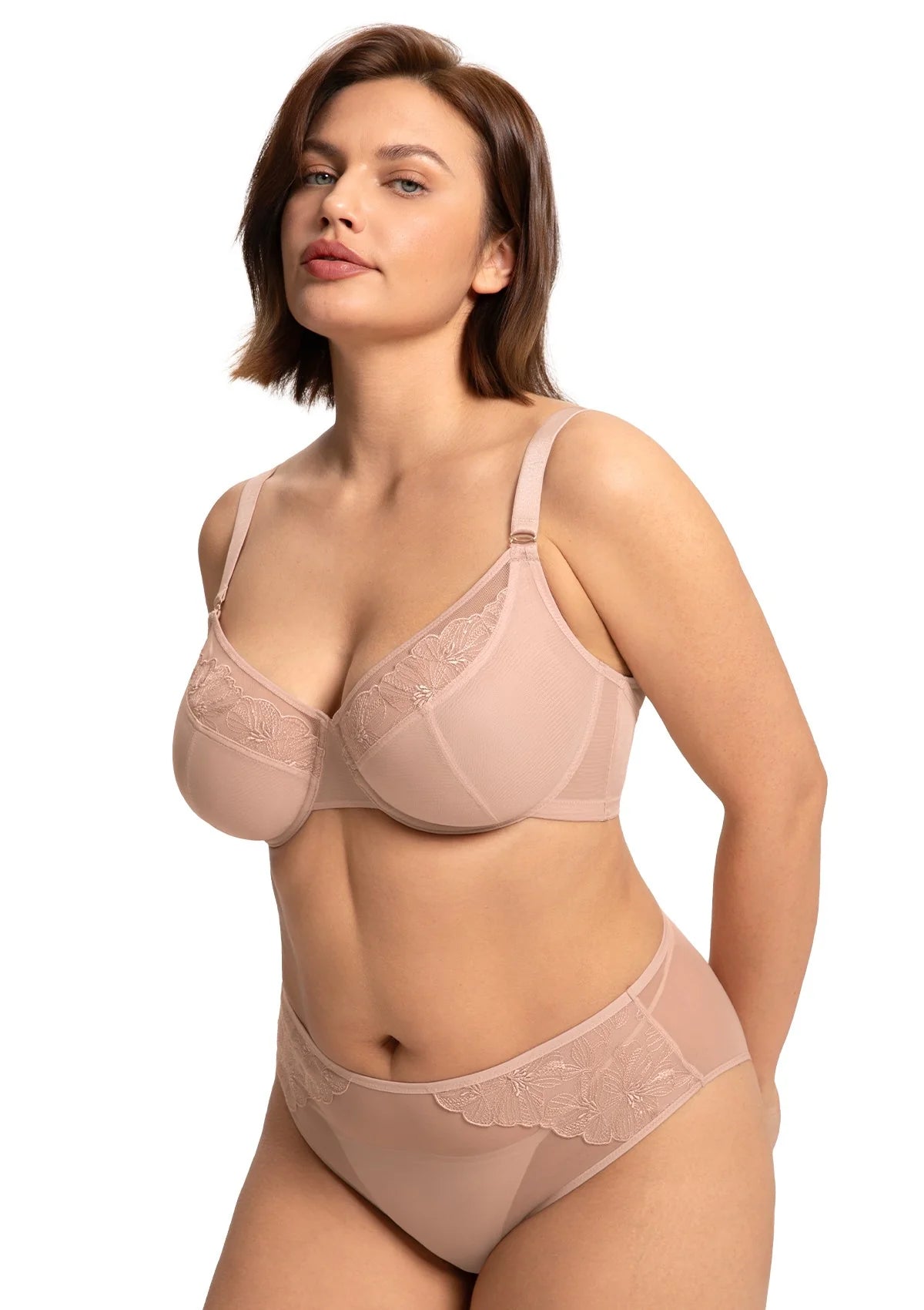 Braselle Yumi Unlined Sheer Embroidery Lace Full Coverage Bra Elegant Sculpting Support Dark Pink