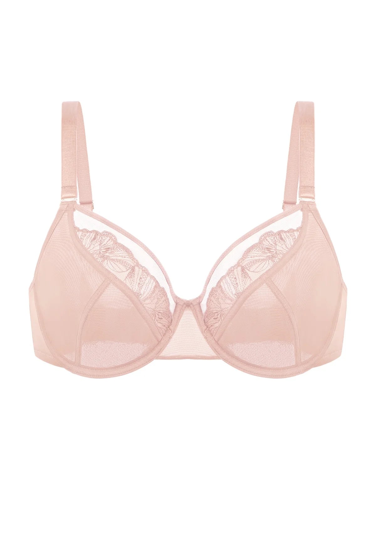 Braselle Yumi Unlined Sheer Embroidery Lace Full Coverage Bra Elegant Sculpting Support Dark Pink