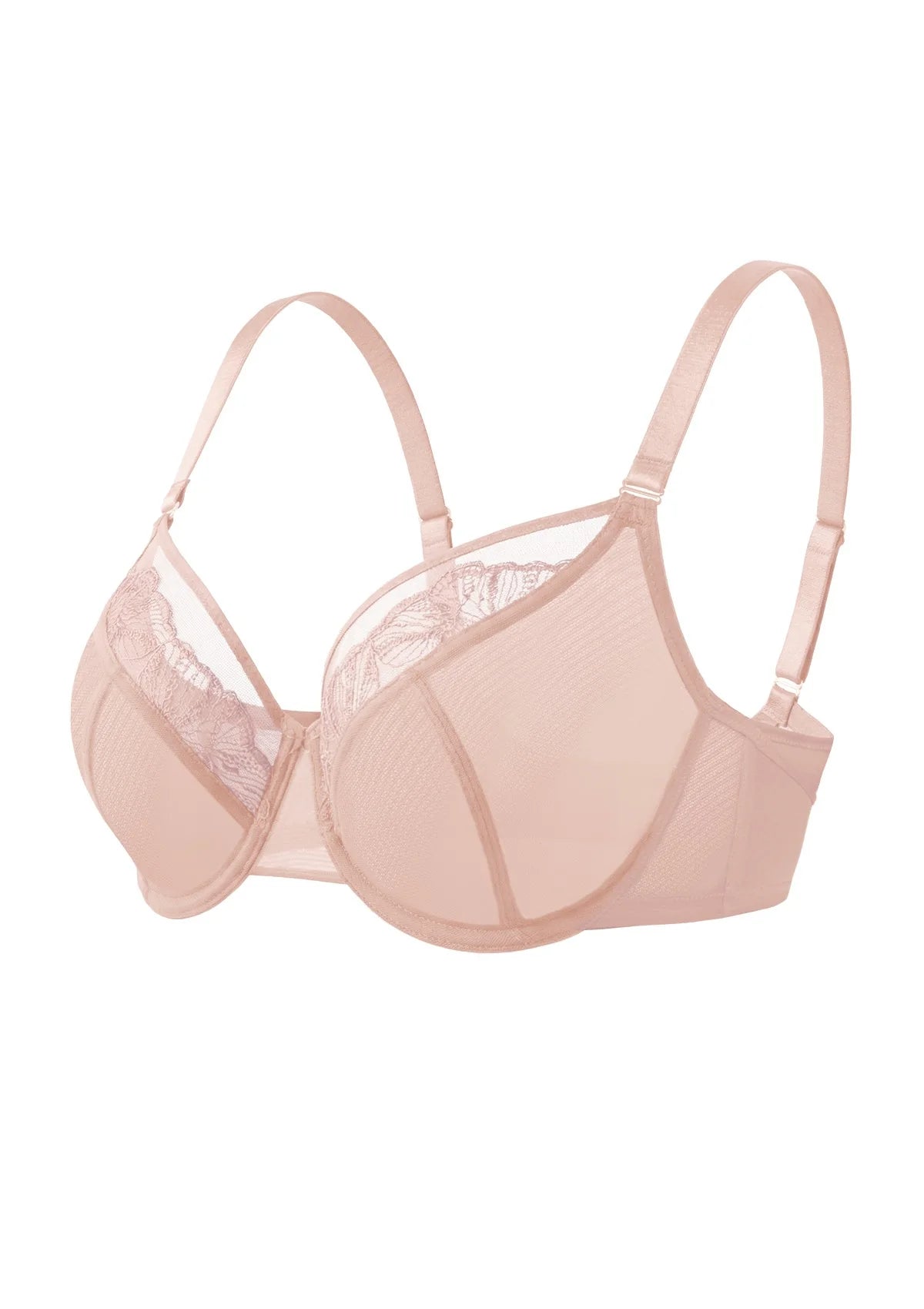 Braselle Yumi Unlined Sheer Embroidery Lace Full Coverage Bra Elegant Sculpting Support Dark Pink