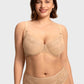 Braselle Yumi Unlined Sheer Embroidery Lace Full Coverage Bra Elegant Sculpting Support Dark Pink