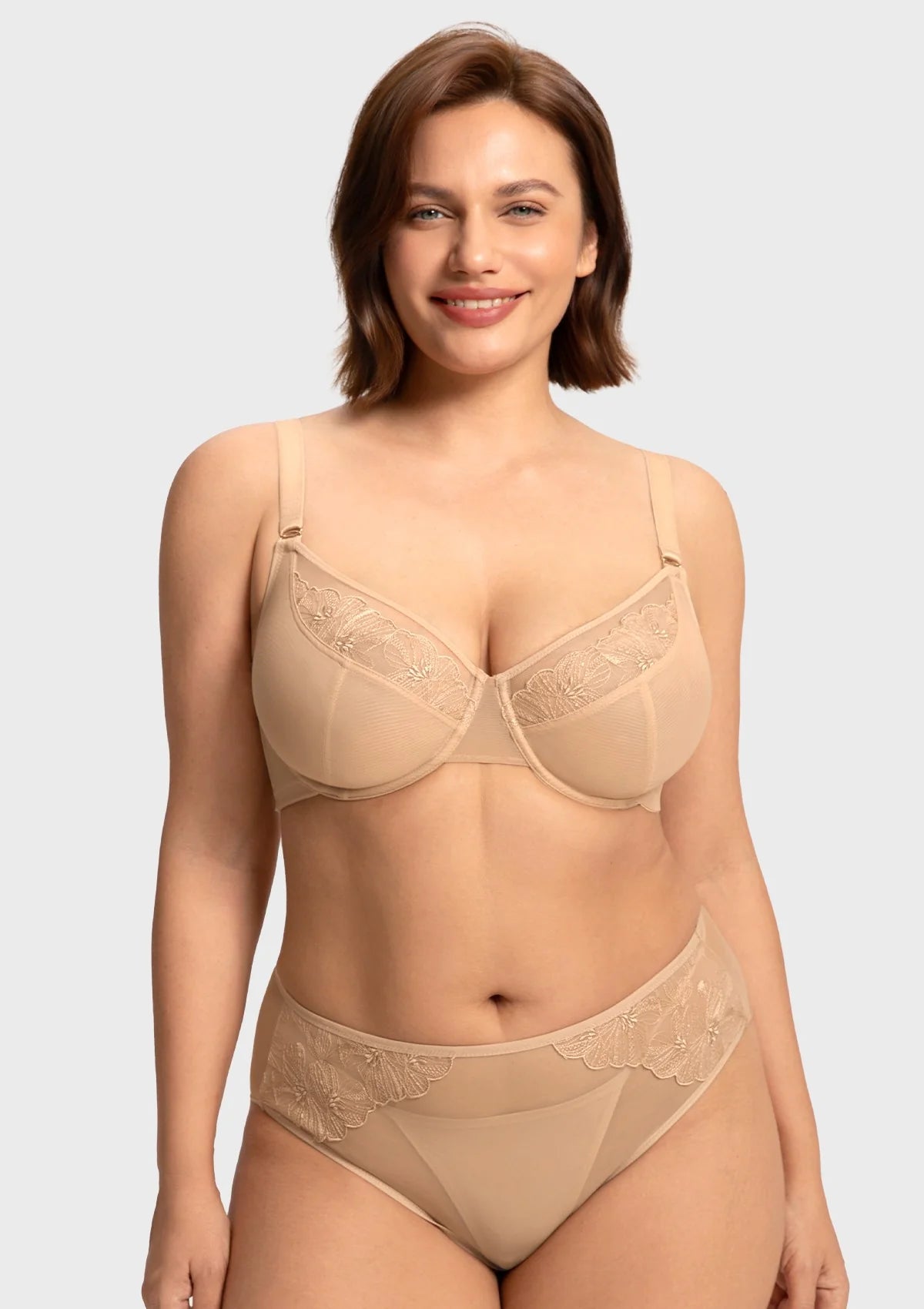 Braselle Yumi Unlined Sheer Embroidery Lace Full Coverage Bra Elegant Sculpting Support Dark Pink