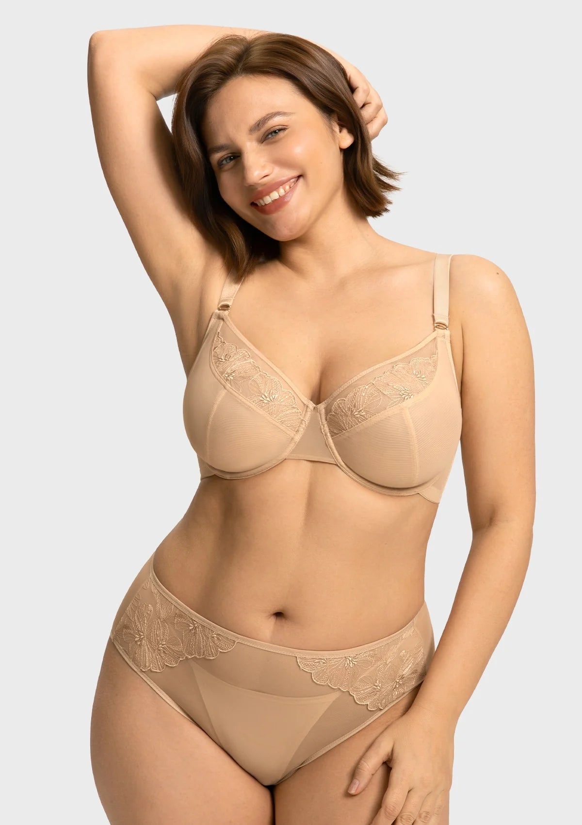 Braselle Yumi Unlined Sheer Embroidery Lace Full Coverage Bra Elegant Sculpting Support Dark Pink